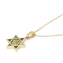 Dainty 14K Yellow Gold Star of David Pendant with Chai and Eilat Stone - 6
