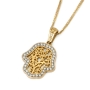 14K Gold Hamsa Pendant with Foliate Design and Lined with Diamonds - 2