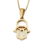 14K Gold Hamsa Evil Eye Pendant Necklace with Ruby - 1