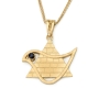 14K Gold Star of David and Dove of Peace Pendant with Sapphire and Western Wall Design - 1