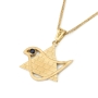14K Gold Star of David and Dove of Peace Pendant with Sapphire and Western Wall Design - 3