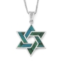 14K Gold and Eilat Stone Star of David Color-Block Pendant  - 2