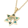14K Gold Star of David Pendant with Chai and Eilat Stone - Unisex - 4