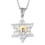 14K Gold Star of David Pendant with Chai and Kotel Motif - 4