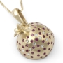 Three-Dimensional 14K Yellow Gold Pomegranate Pendant Necklace With White Diamonds and Ruby Stones - 3