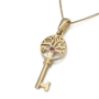 14K Gold Tree of Life Key Necklace With Ruby Stone (Choice of Colors) - 3