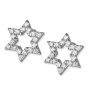 14K White Gold Diamond Double Star of David Earrings - 1