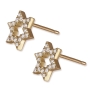 14K Yellow Gold Double Star of David Diamond Earrings - 2
