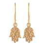 Gold Plated Hammered Hamsa Drop Earrings - 1
