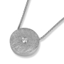 14K Gold Textured Round Diamond Necklace (Choice of Color)  - 2