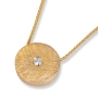14K Gold Textured Round Diamond Necklace (Choice of Color)  - 1