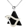 Star of David Dove: 14K White Gold Pendant with Diamond & Onyx - 1