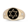 14K Yellow Gold and Black Enamel Star of David Ring with Diamond Stones - 2