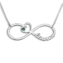 Sterling Silver English / Hebrew Infinity Name Necklace with Heart and Birthstone - Color Option - 2
