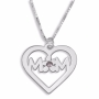 Hebrew Name Necklace Double Thickness Silver Heart Initials Necklace with Crystal (English/Hebrew)  - 1
