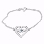Double Thickness Silver Mom Heart Flower Bracelet with Birthstone - 2