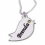 Double Thickness Silver Bird Name Necklace with Crystal (English/Hebrew)  - 1