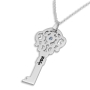 Silver Key Necklace with Name and Swarovski Birthstone - 1