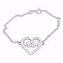 Double Thickness Silver Flower Initials in Heart Bracelet (English/Hebrew) - 1