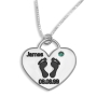Double Thickness Sterling Silver Baby's Footprints Mom Necklace with Name, Birthday and Birthstone - 2