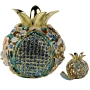 24K Gold Plated Jeweled Pomegranate Spice Box - Turquoise with Sapphire Crystals - 1