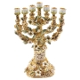24K Gold Plated Jeweled 7 Branched Menorah - Ivory with Amber Crystals - 1