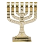 Beige Knesset with Jerusalem and 12 Tribes 7-Branched Enamel Menorah - 1