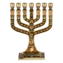 Brown Knesset with Jerusalem and 12 Tribes 7-Branched Enamel Menorah  - 1