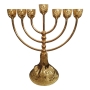 Gold-Plated Traditional Ornate 7-Branched Menorah  - 1