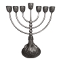 Pewter Traditional Ornate 7-Branched Menorah - 1