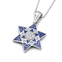 Large Blue Enamel and 14K Gold Diamond Star of David Pendant Necklace - 8