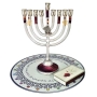 Lily Art Colorful Aluminium Burgundy Filigree Hanukkah Menorah with Decorative Tray and Matches - 1