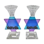 Lily Art Crystal & Glass Blue/Purple Star of David Watercolor Candlesticks with Jerusalem Motif - 1