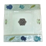 Lily Art Hand-Painted Glass Matzah Tray With Pomegranate Motif (Blue) - 1