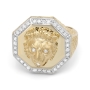 Lion of Judah 14K Gold Men's Ring With White Diamond Halo (Choice of Colors) - 2