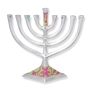 Lily Art Aluminum Hanukkah Menorah with Hamsa (Pink Flowers) - 1