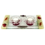 Lily Art Shabbat Kodesh Glass Candlesticks with Tray – Red Pomegranates  - 1