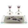 Lily Art Painted Crystal Candlesticks with Tray – Maroon Pomegranates - 1