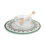 Lily Art Glass Rosh Hashanah Honey Dish & Wooden Honey Spoon - Leafy Pomegranate Design - 3
