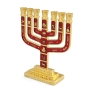 Twelve Tribes of Israel Gold-Plated Seven-Branch Menorah with Enamel - 6