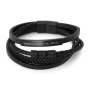 Men's Personalized Beaded Leather Bracelet with Magnetic Clasp - Black - 4