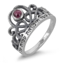 Sterling Silver Rabot Banot Crown Ring with Garnet - 1