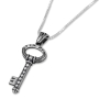 Sterling Silver Eshet Chayil Key Necklace with Cubic Zirconia Stones - 1