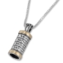 9K Gold and Sterling Silver Spinning Cylinder Necklace with Angels' Names - 1