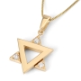 Modern 14K Gold Star of David Pendant Necklace With White Diamonds (Choice of Colors) - 2