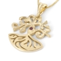 14K Gold Modern Tree of Life Pendant Necklace with Topaz Stone - 3