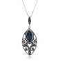 Marina Jewelry Sterling Silver Eilat Stone and Marcasite Lens-Shaped Necklace - 1
