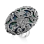 Marina Jewelry Sterling Silver Oval Eilat Stone Ring with Art Deco Marcasite Flowers - 1
