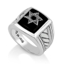 Men's Star of David  Sterling Silver Ring atop Onyx - 1
