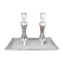 Handmade Variegated Glass and Sterling Silver-Plated Shabbat Candlesticks - 1